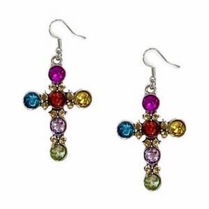 NEW SOUTHERN GRACE women's crystal cross drop earrings in multi